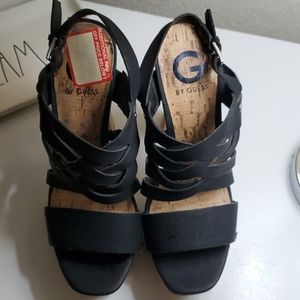 Strappy G by Guess Black Cork Platform Heels